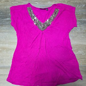 Apt. 9 Beaded Sequin V-Neck Top Women's M Fuchsia