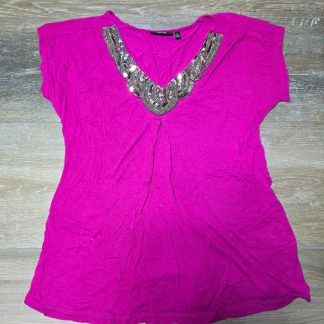 Apt. 9 Beaded Sequin V-Neck Top Women's M Fuchsia