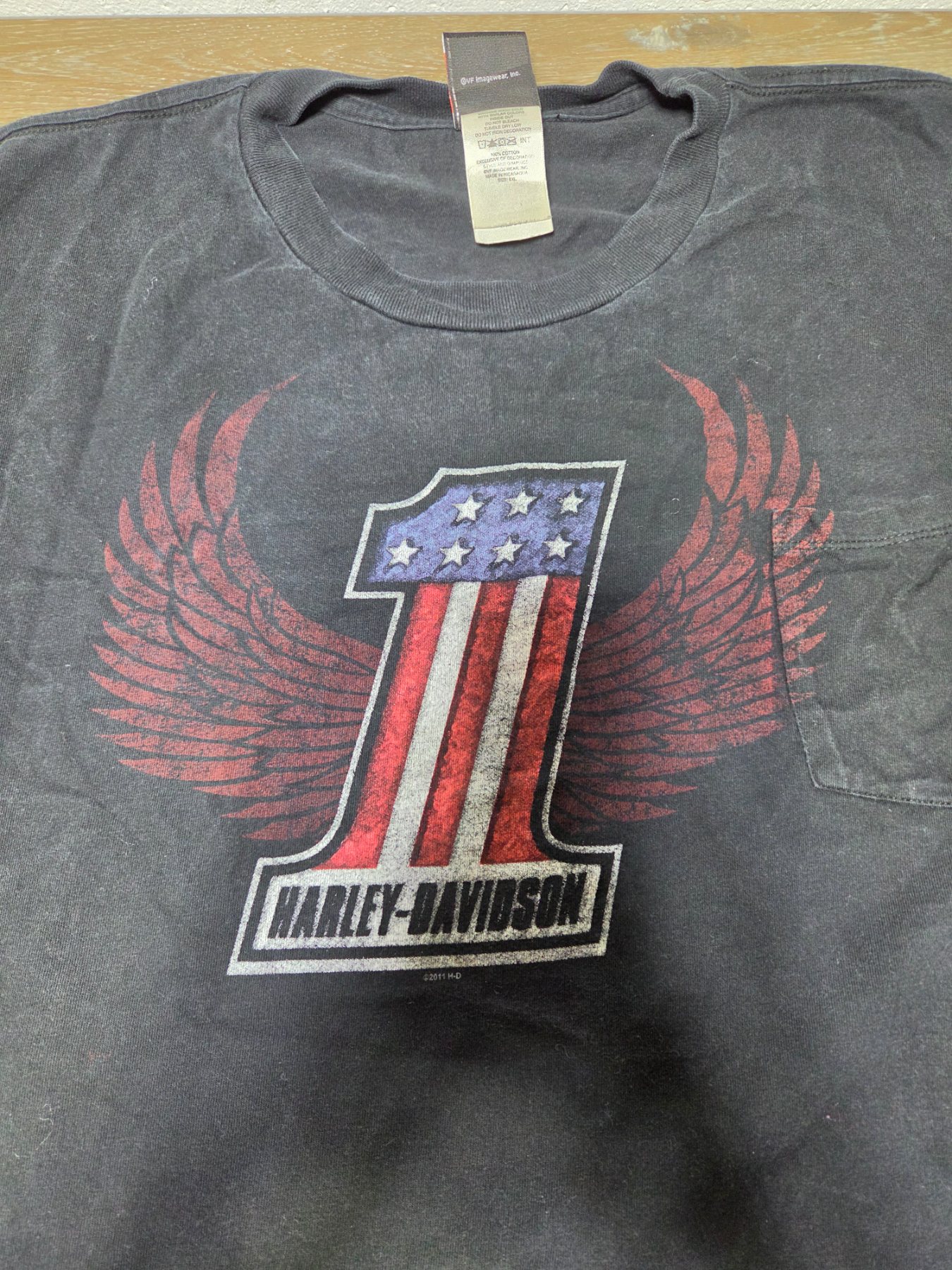 Harley-Davidson Long Sleeve Pocket T Shirt Mens 2XL Black Kokomo IN 2011 - Image 3