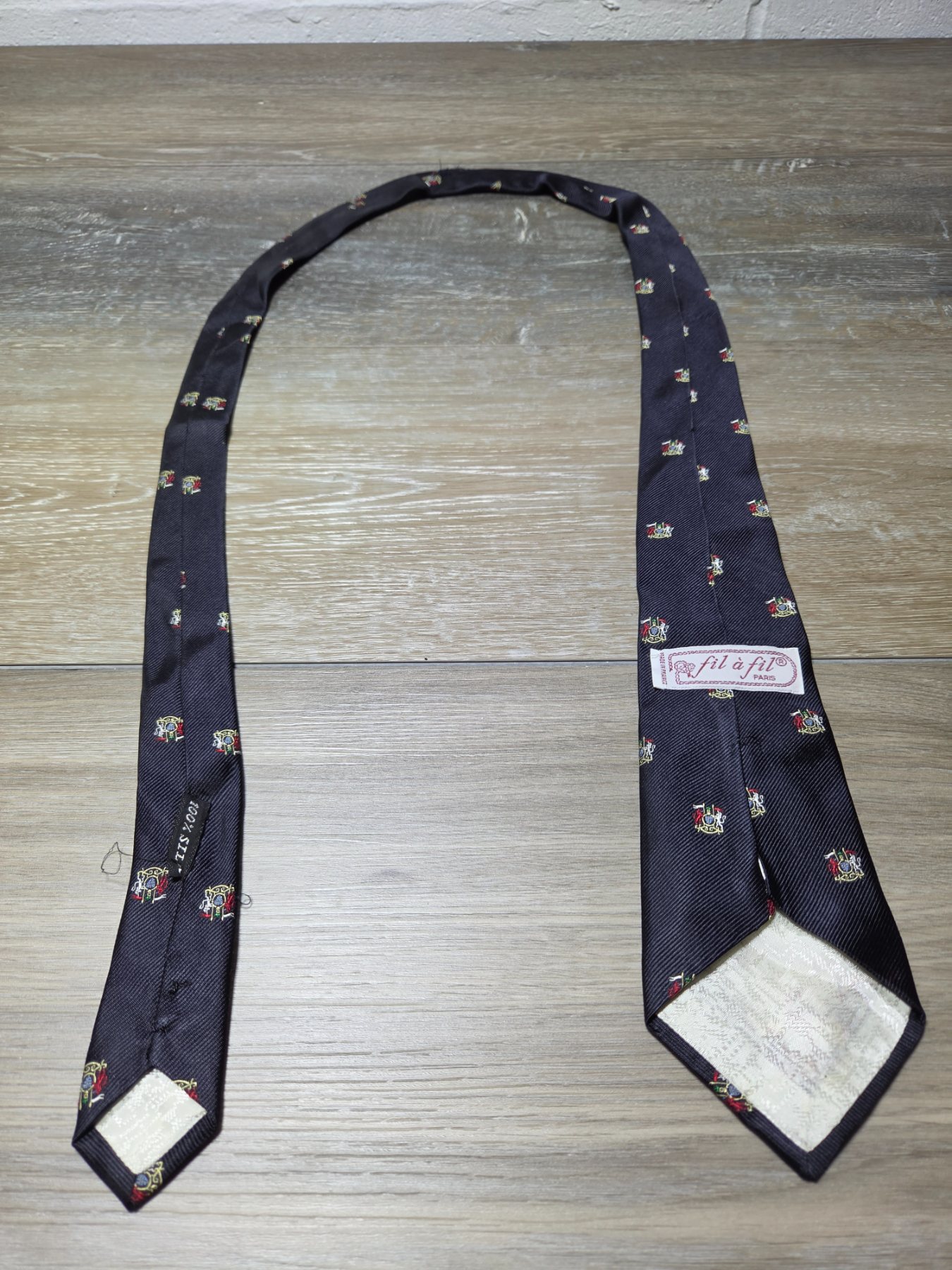Vintage Fil a Fil Paris Silk Crest Necktie Men's Black - Image 5