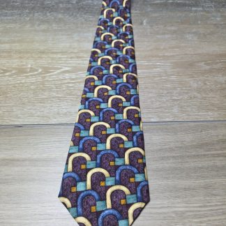 Brigatti Men's Geometric Pattern Necktie Purple Blue Teal Gold