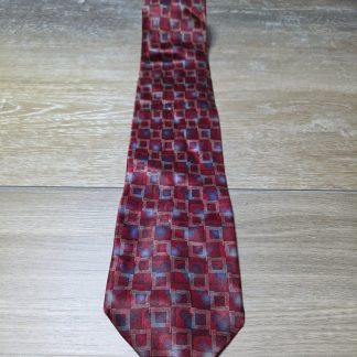 Men's Geometric Neck Tie Burgundy Blue Square Pattern
