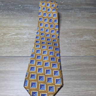 XMI Signature Men's Blue Gold Geometric Square Pattern Neck Tie