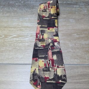 John Henry Men's Abstract Geometric Neck Tie Red Gray Yellow