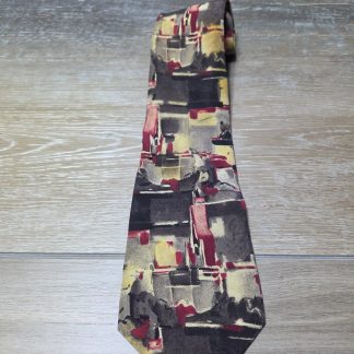 John Henry Men's Abstract Geometric Neck Tie Red Gray Yellow