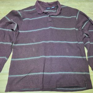 IZOD Men’s XL Burgundy Striped Long Sleeve Rugby Polo Shirt