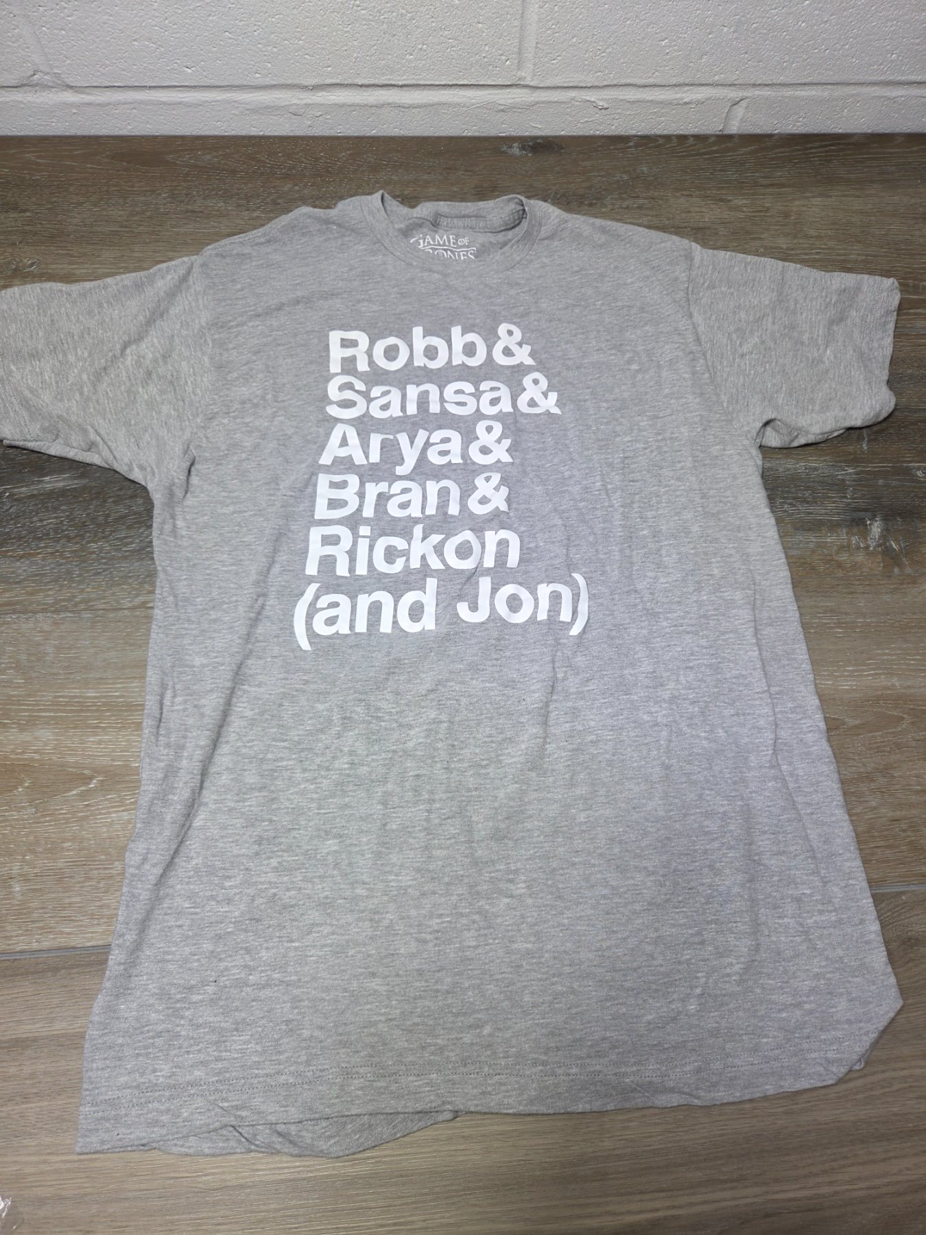 Game of Thrones Graphic T-Shirt Men's L Gray Robb Sansa Arya Bran Rickon