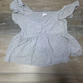 Japna Polka Dot Smocked Peplum Blouse Womens M Gray Ruffle Sleeve