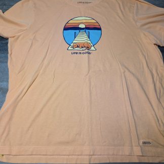 Life Is Crusher Dog Sunset Pier Graphic T-Shirt Men's XXL Peach