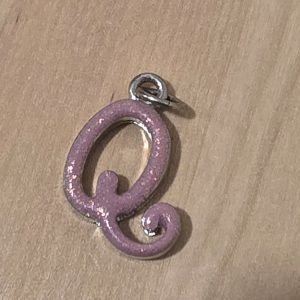 Disney China Purple Glitter Script Letter Q Pendant Charm