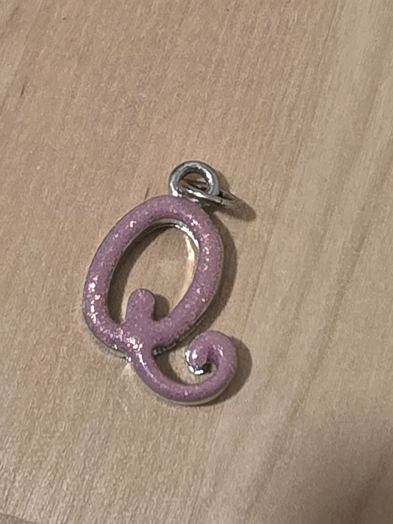 Disney China Purple Glitter Script Letter Q Pendant Charm