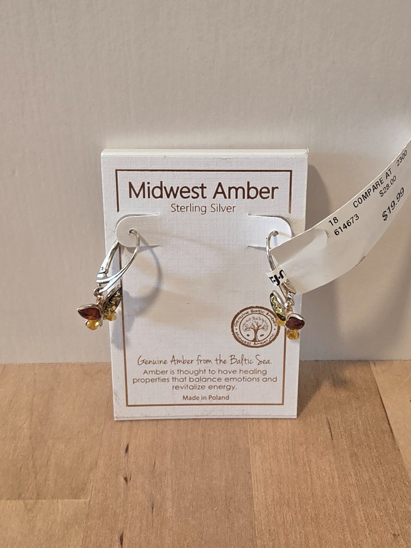 Midwest Amber Sterling Silver Genuine Baltic Amber Dangle Earrings Poland