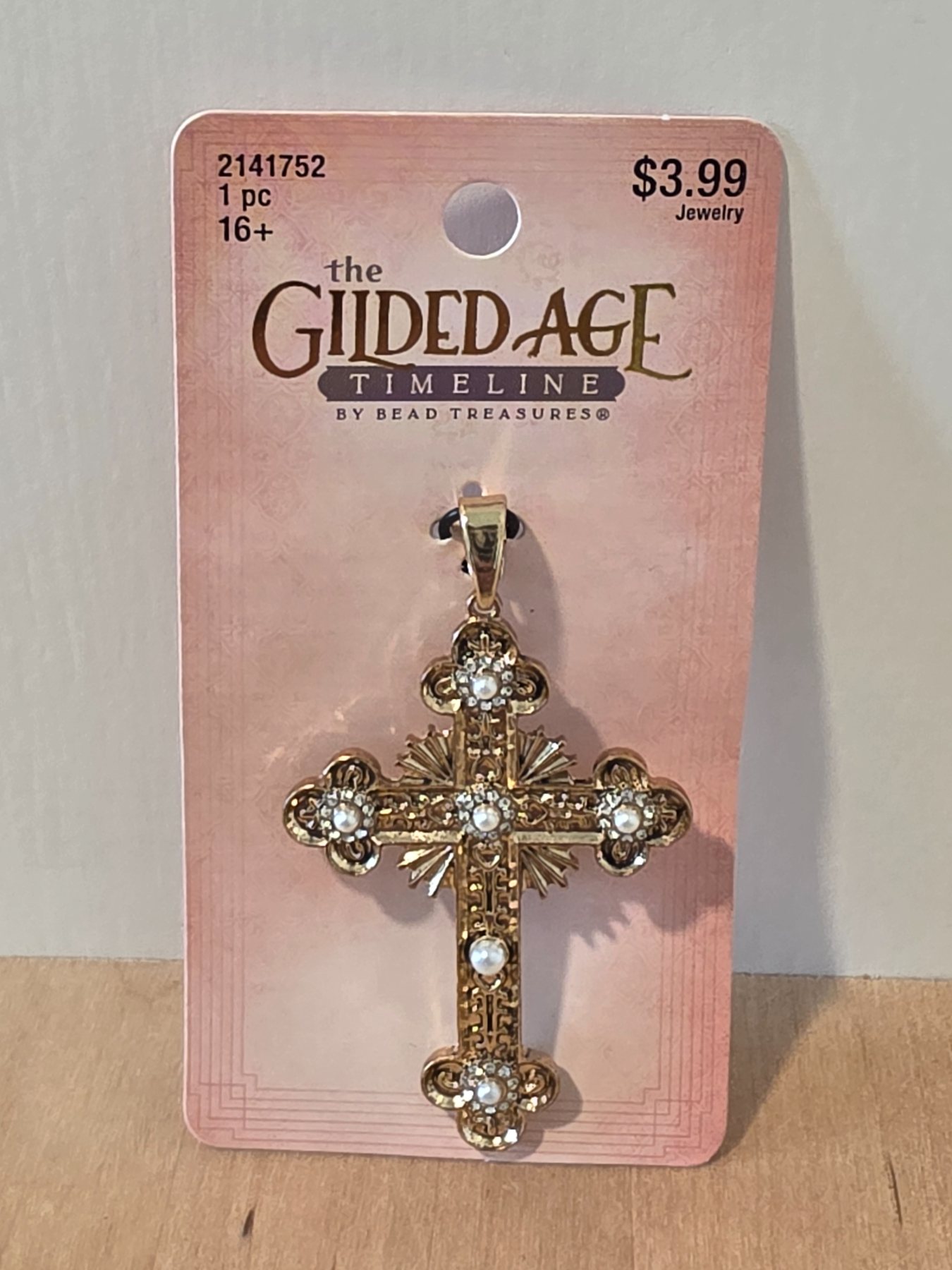 Bead Treasures Gilded Age Gold Tone Rhinestone Cross Pendant