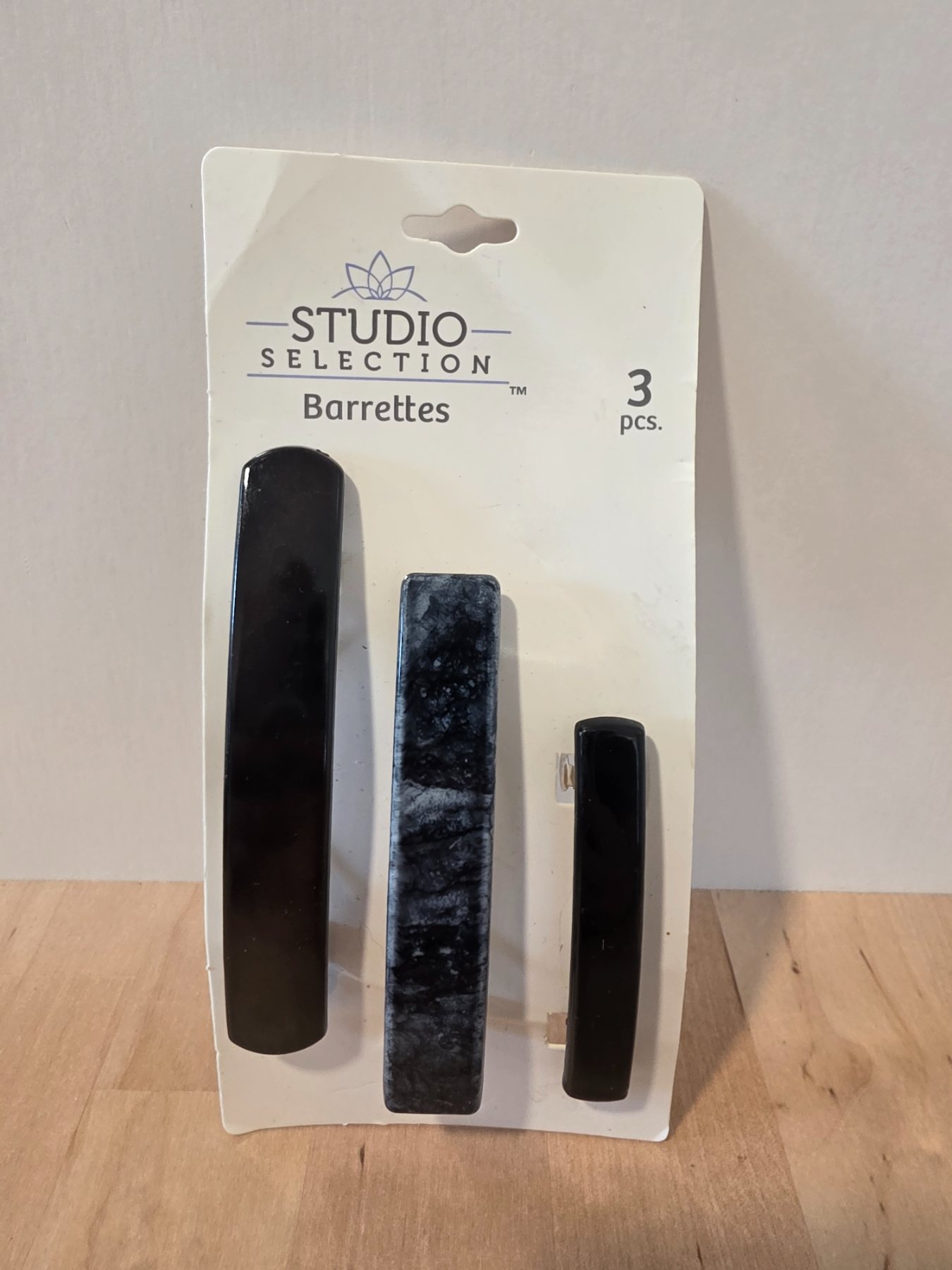 Studio Selection 3 Pc Black Gray Velvet French Clasp Hair Barrettes