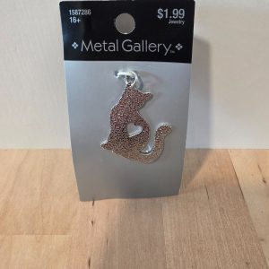 Metal Gallery Silver Tone Sitting Cat Heart Cutout Pendant 2019