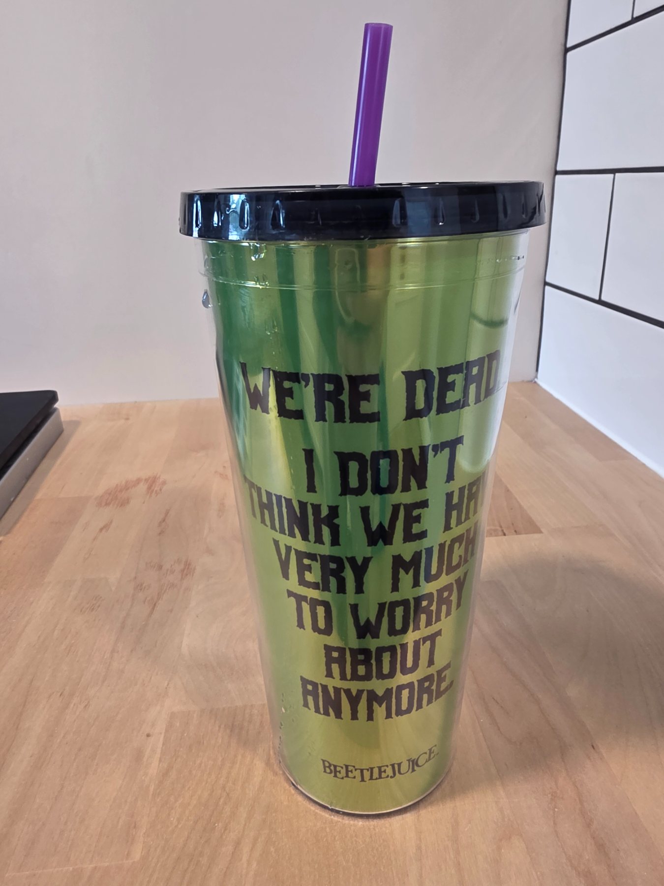 Spirit Halloween Beetlejuice Green Plastic Tumbler Lid Straw 2023
