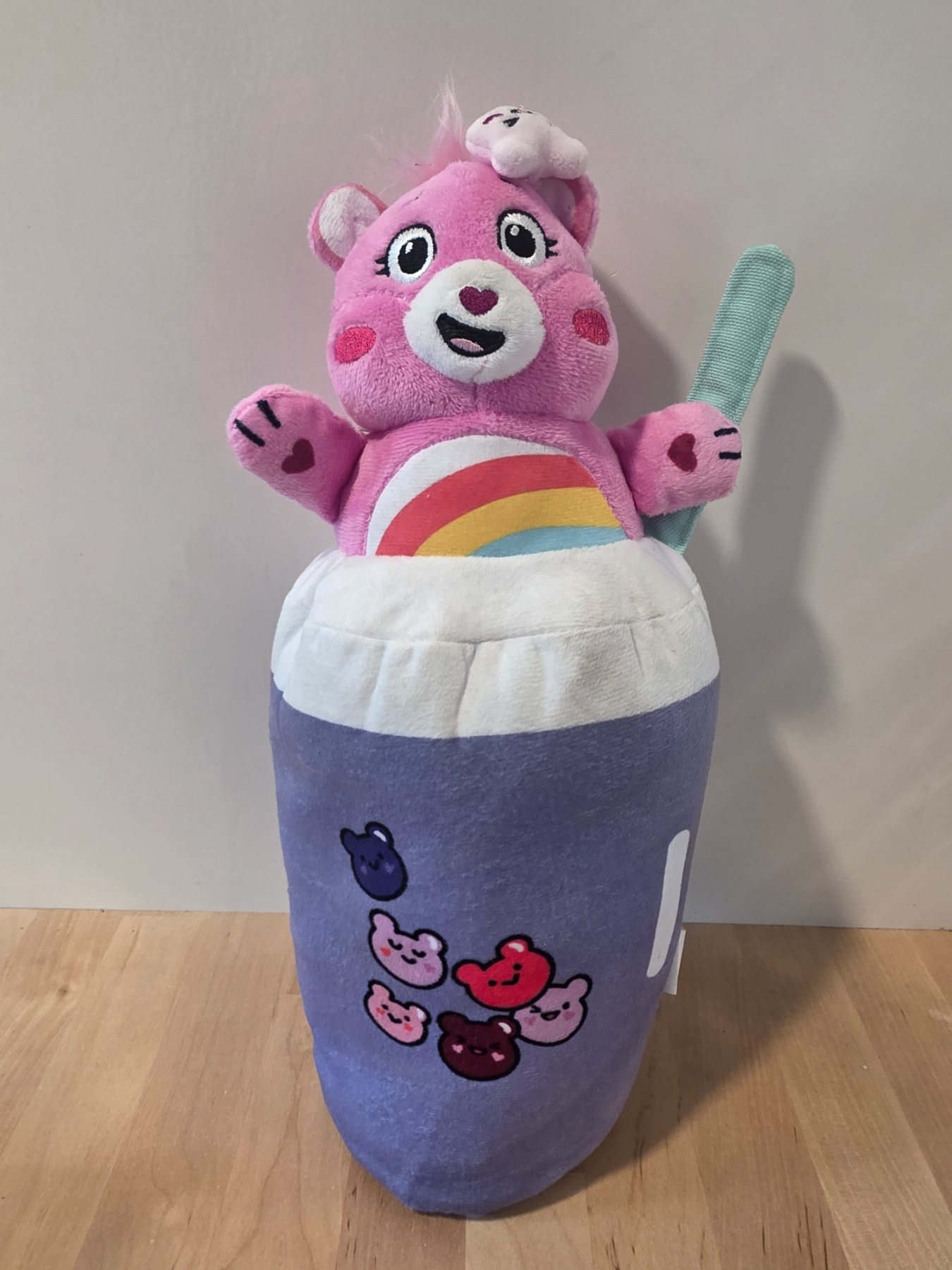 Care Bears Cheer Bear Bubble Tea Plush Pet Toy Pink Purple