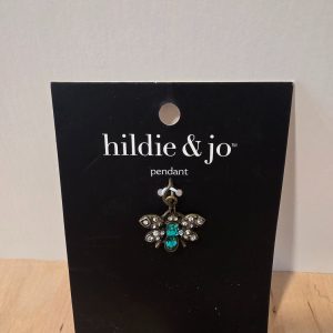 Hildie & Jo Bee Pendant Teal Rhinestone Bronze Tone Charm