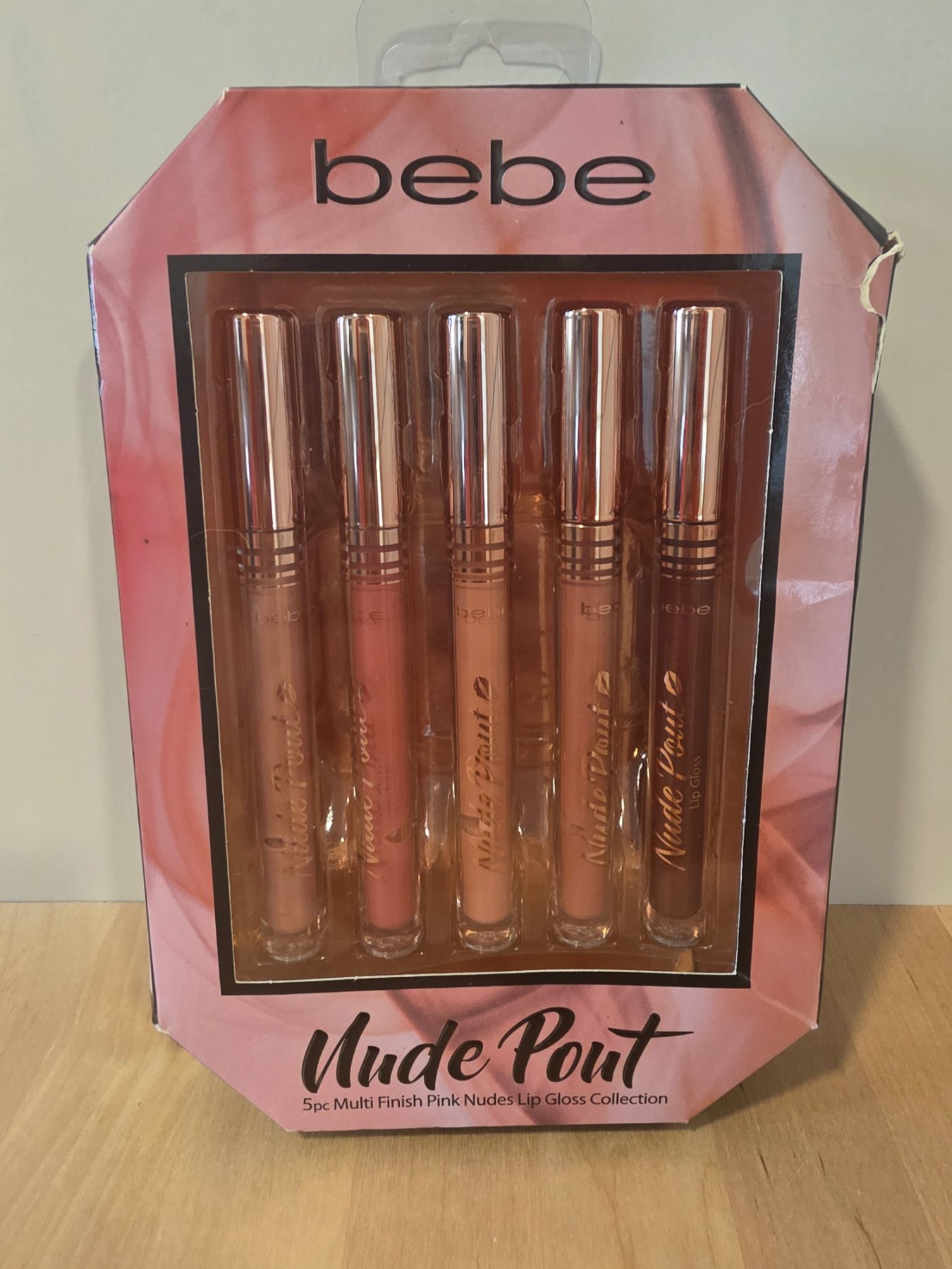 bebe Nude Pout 5pc Multi Finish Pink Nudes Lip Gloss Collection