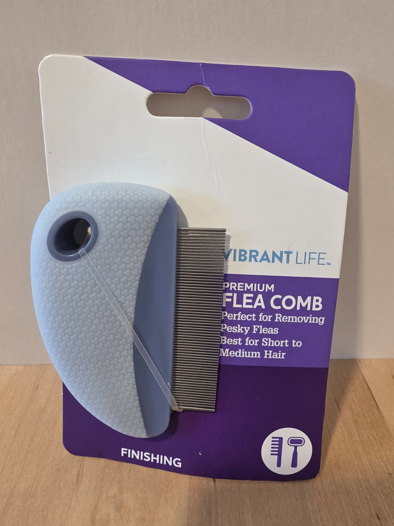 Vibrant Life Premium Flea Comb Short to Medium Hair Pet Grooming Blue