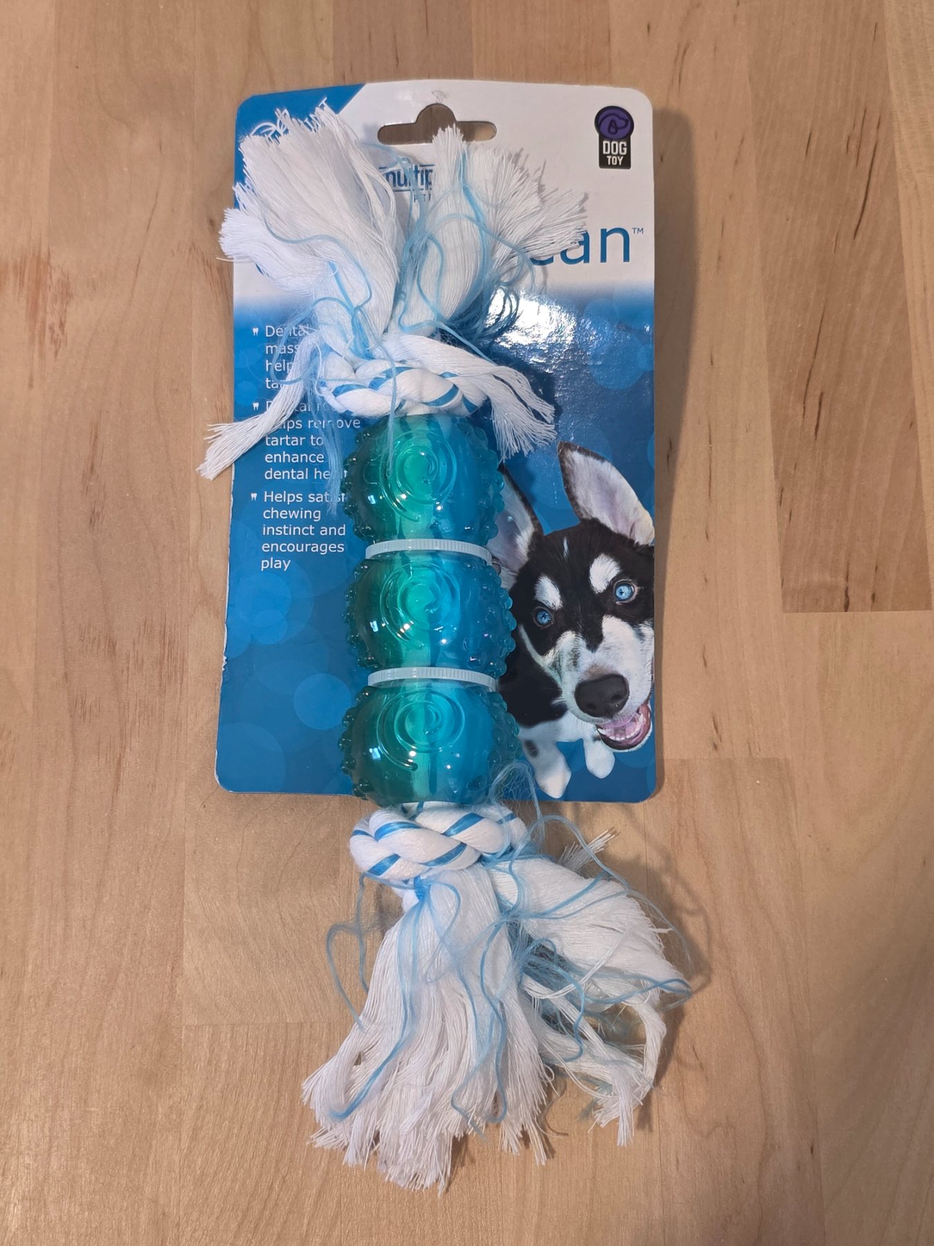 Multipet Canine Clean Peppermint Rope Dog Toy 3 TPR Balls