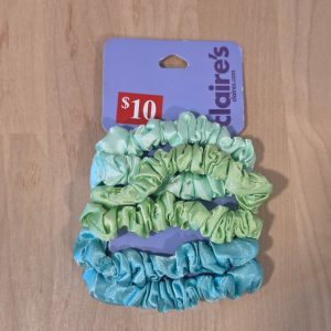Claire's 6 Pack Satin Scrunchie Hair Ties Green Blue