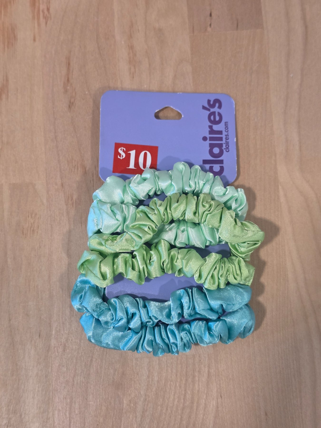 Claire's 6 Pack Satin Scrunchie Hair Ties Green Blue