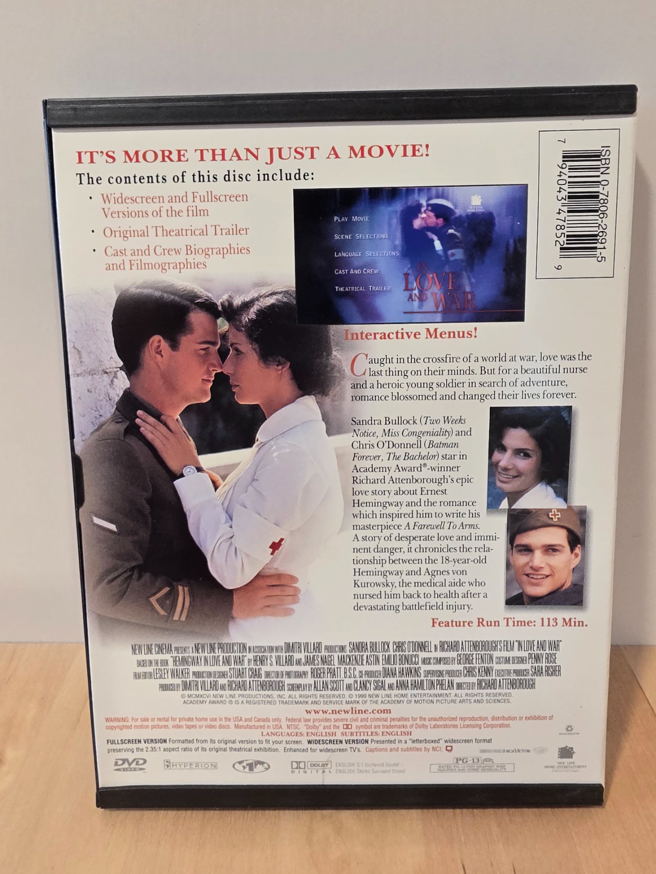 In Love and War DVD Sandra Bullock Chris O'Donnell 1999 Widescreen - Image 2