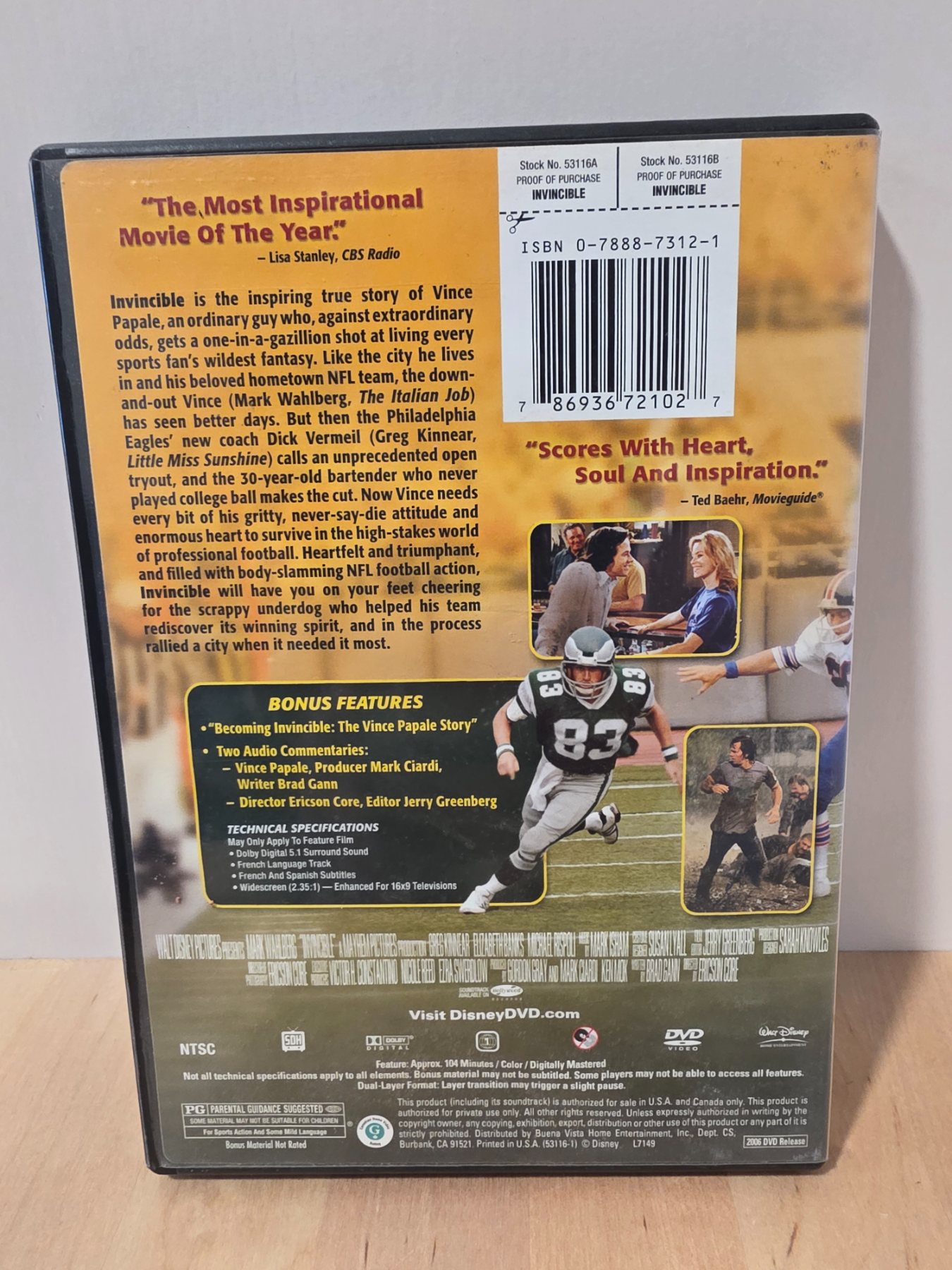 Invincible DVD 2006 Widescreen Mark Wahlberg Disney Football - Image 2