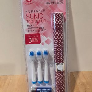 Pursonic Portable Sonic Electric Toothbrush Pink Pattern 3 Brush Heads AAA