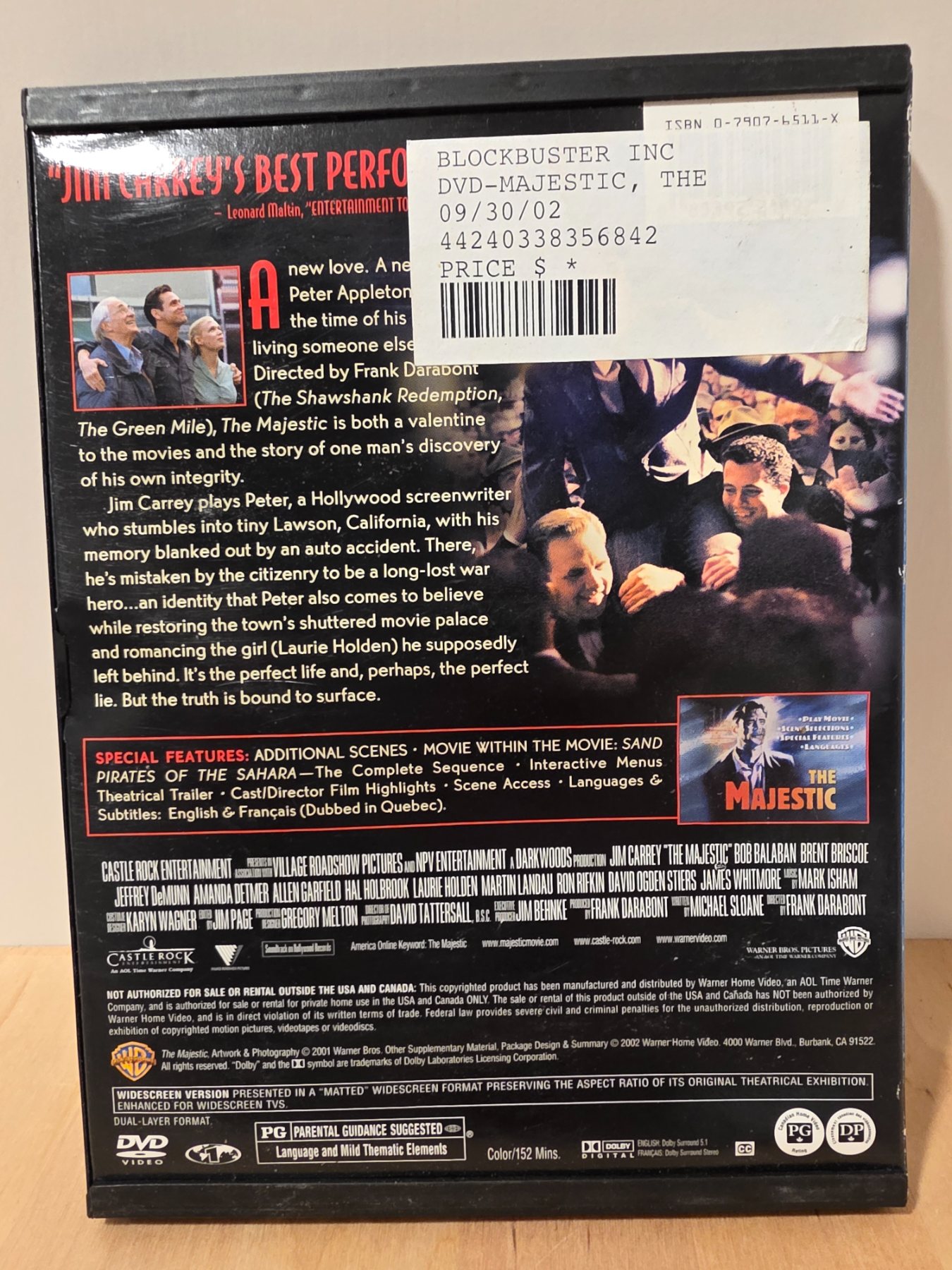 The Majestic DVD 2002 Widescreen Jim Carrey Frank Darabont - Image 2