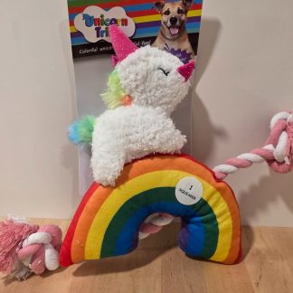 Unicorn Tribe Rainbow Unicorn Plush Rope Dog Toy Squeaker Crinkle