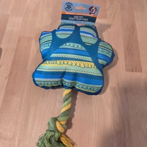 Greenbrier Kennel Club Squeaky Paw Print Dog Toy with Rope Blue Green