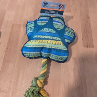 Greenbrier Kennel Club Squeaky Paw Print Dog Toy with Rope Blue Green