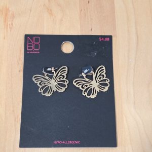 No Boundaries Gold Tone Butterfly Dangle Post Earrings Hypoallergenic