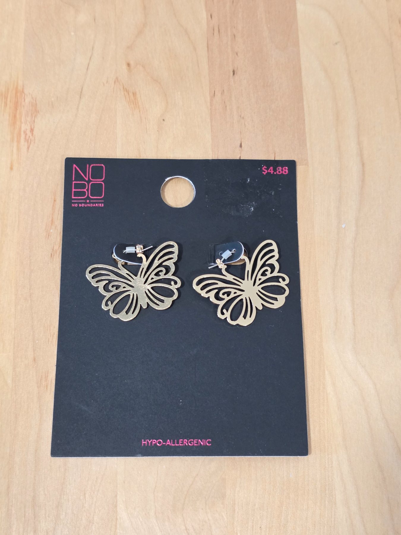 No Boundaries Gold Tone Butterfly Dangle Post Earrings Hypoallergenic