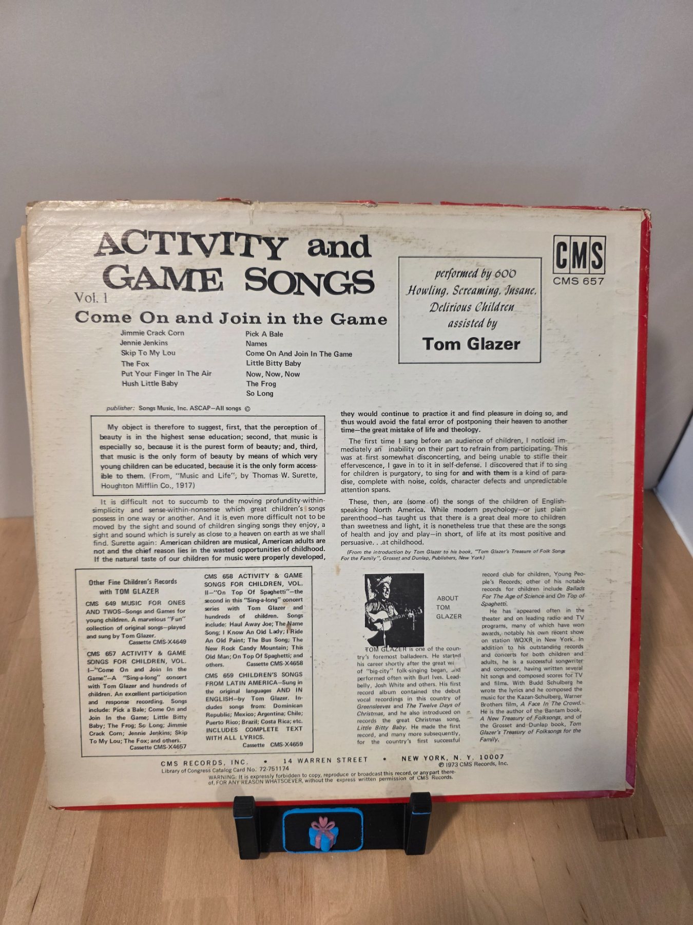 Vintage Tom Glazer Activity & Game Songs Vol 1 LP CMS 657 - Image 2