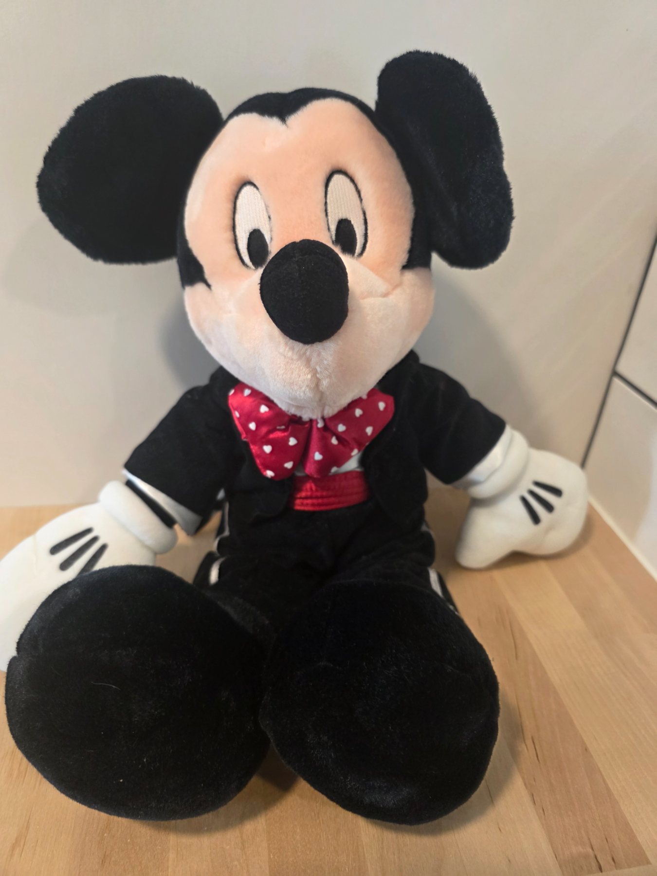Disney Mickey Mouse Plush Formal Tuxedo Red Heart Bow Tie Valentine