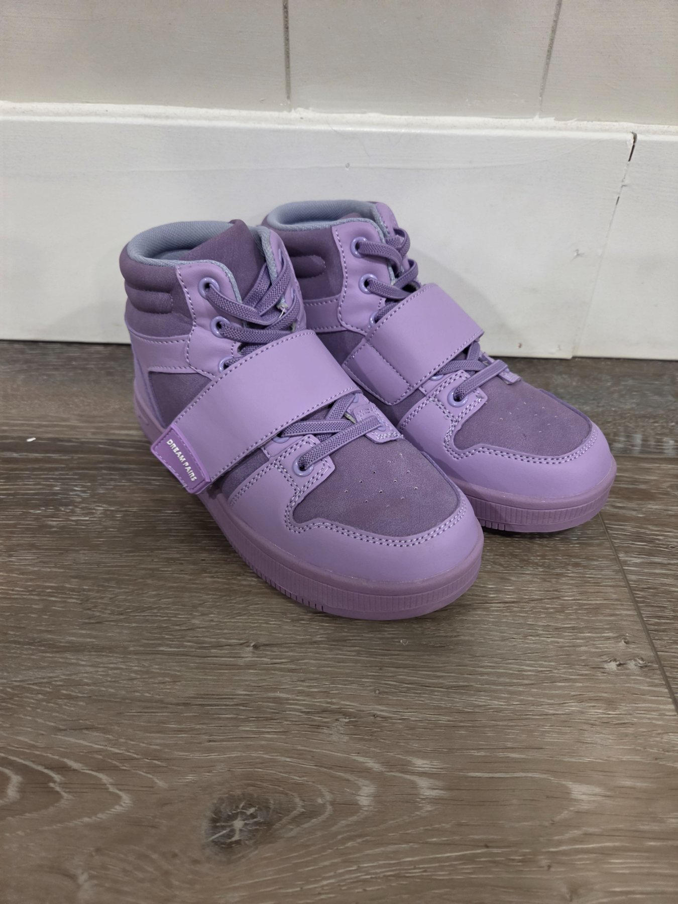 Dream Pairs Kids US 1 Purple High Top Sneakers Hook Loop Strap