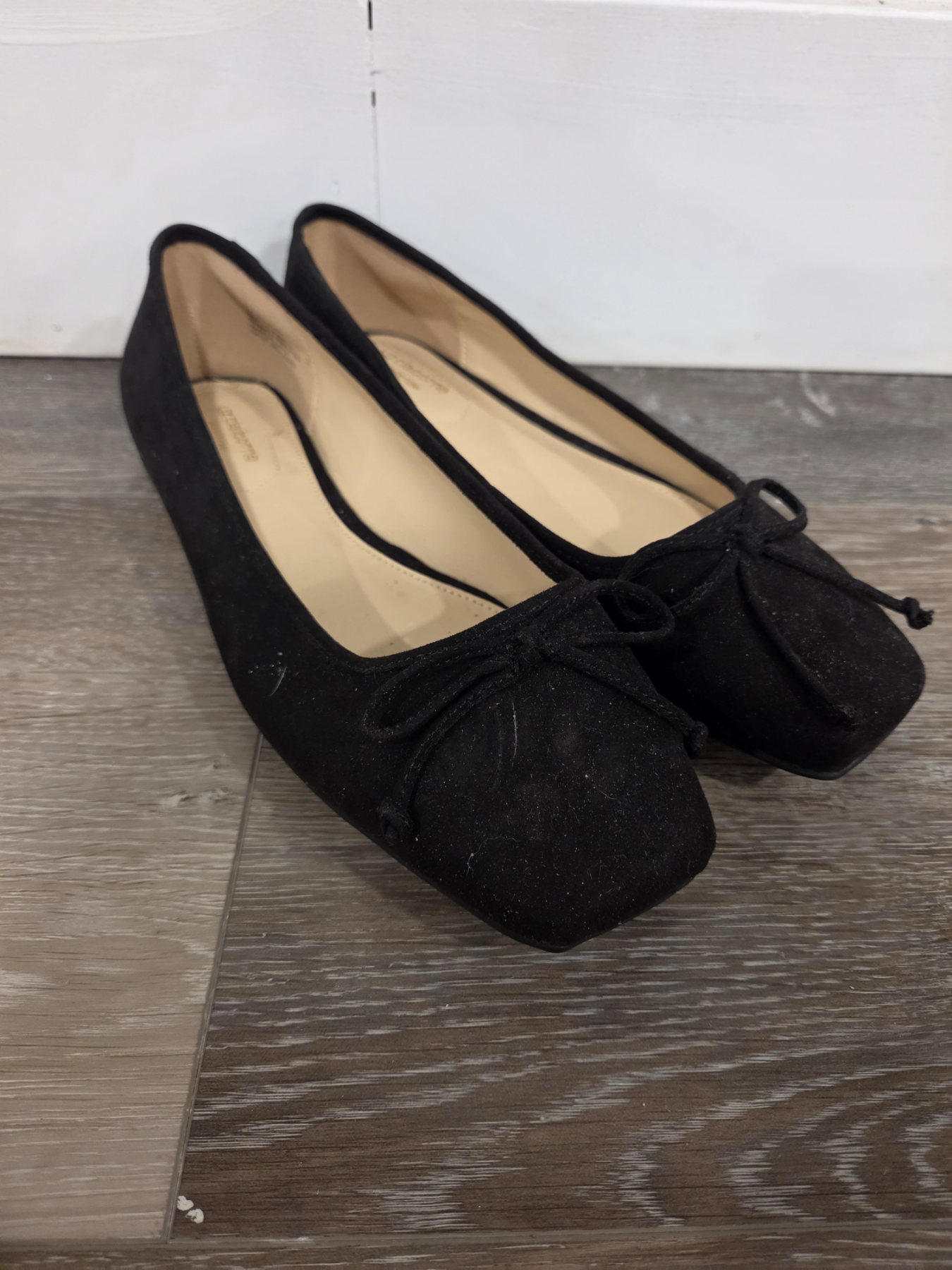 Black Bow Ballet Flats Women's 9M Square Toe Slip On
