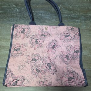 Victoria's Secret Floral Canvas Tote Shoulder Bag Pink Gray Trim