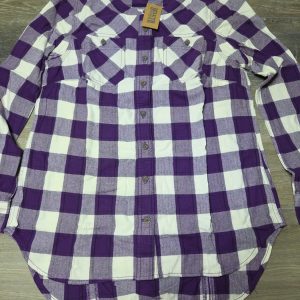 Duluth Trading Free Swingin' Flannel Tunic Shirt Women's S Purple Plaid