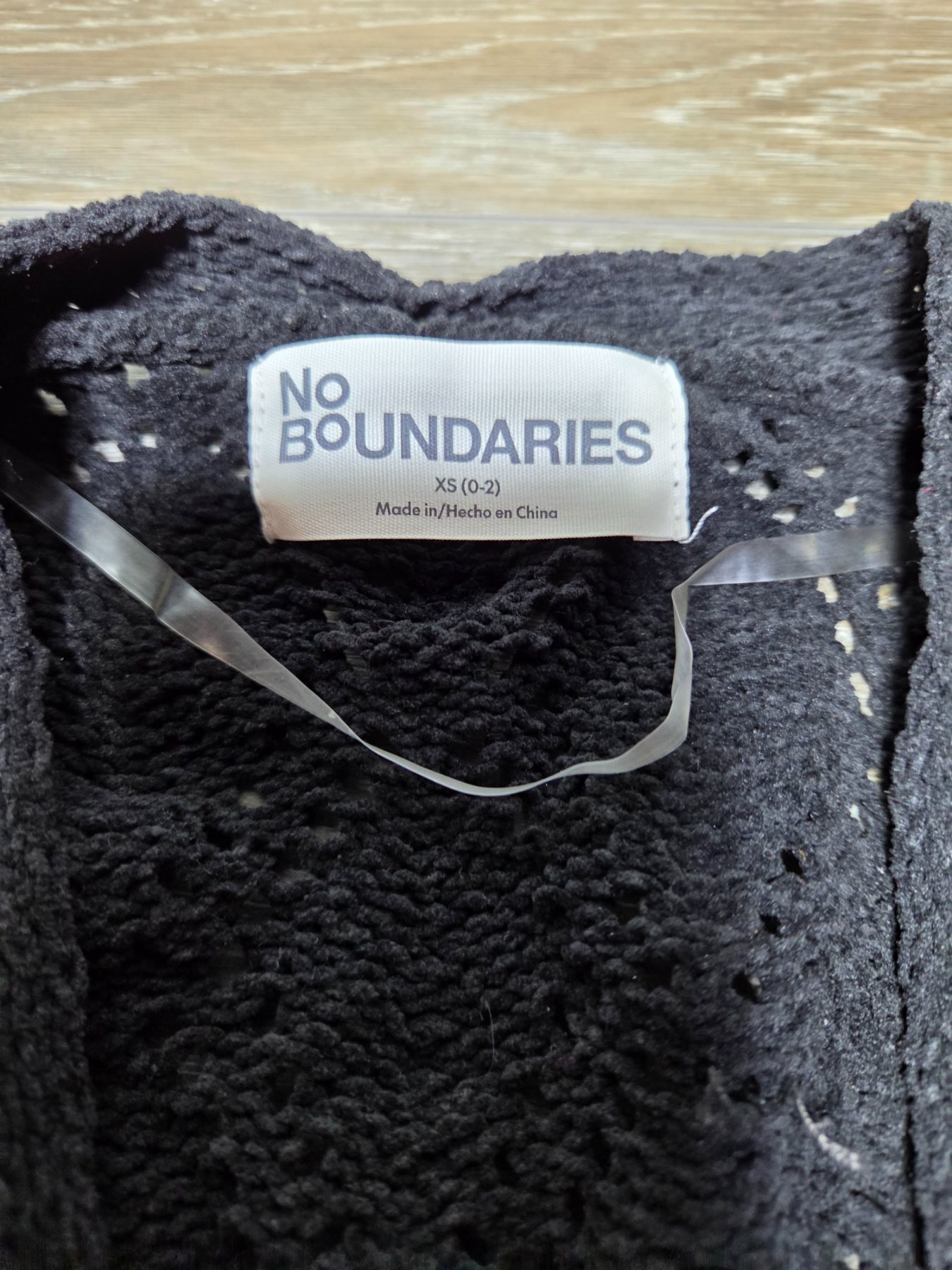 No Boundaries Pointelle Duster Cardigan Women's XS Black Soot - Image 3