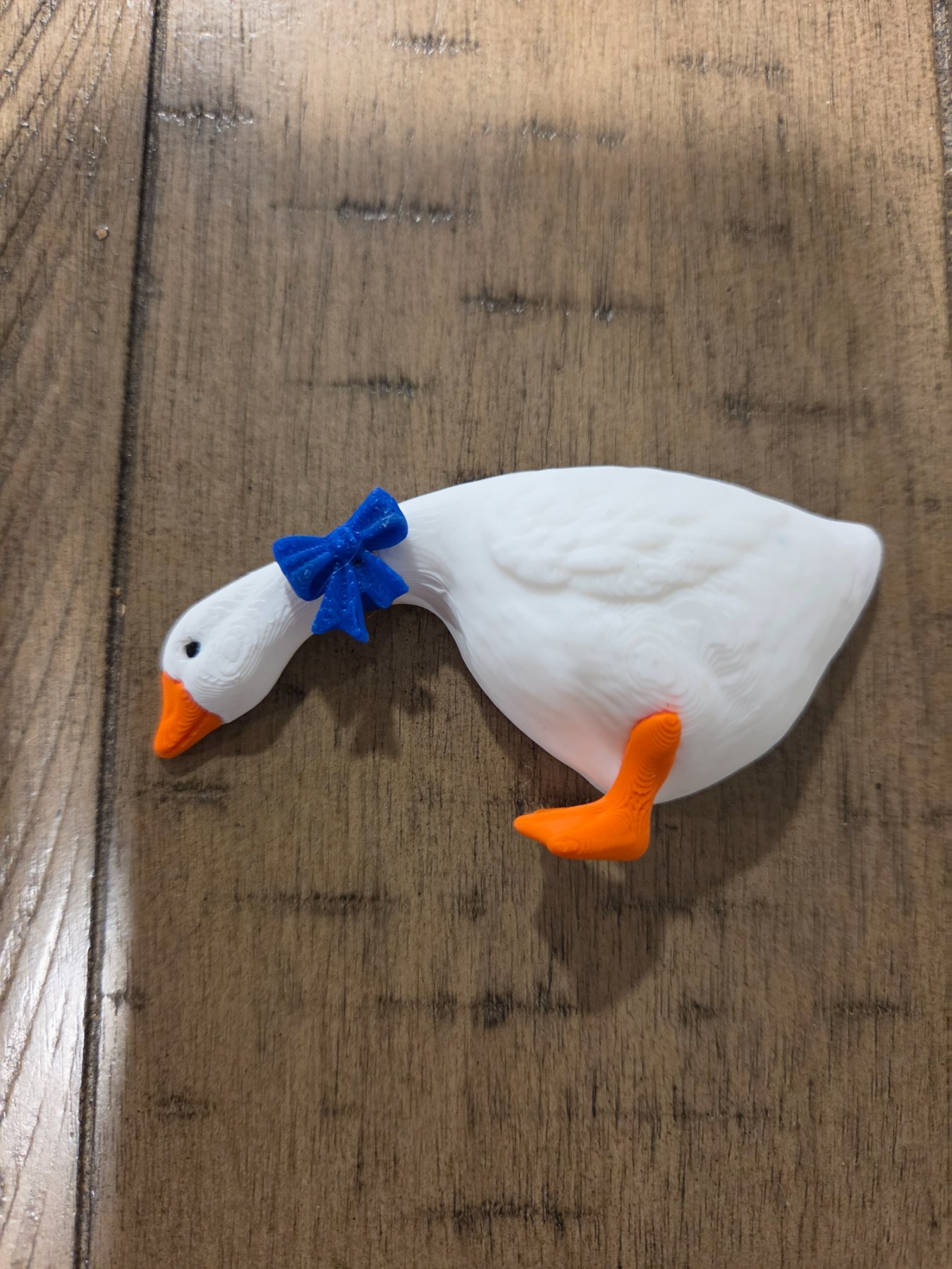 3D Printed White Goose Fridge Magnet Blue Bow 3.5 in