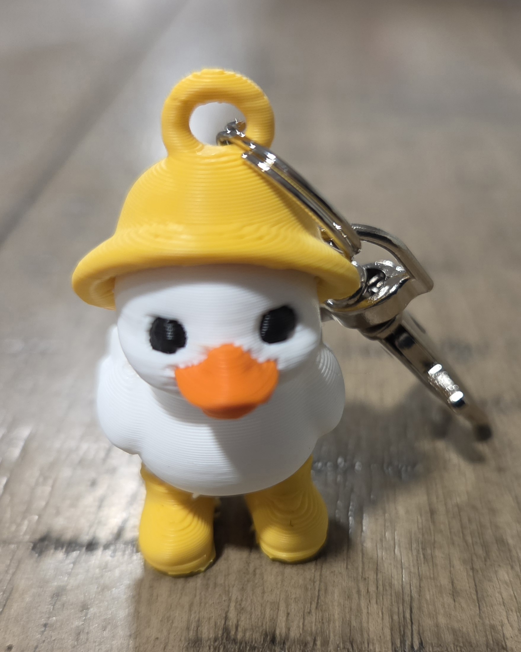 3D Printed Duckling Keychain Yellow Hat White Duck 1.75 in