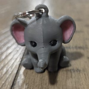 3D Printed Gray Pink Elephant Keychain 1.5 Inch Tall