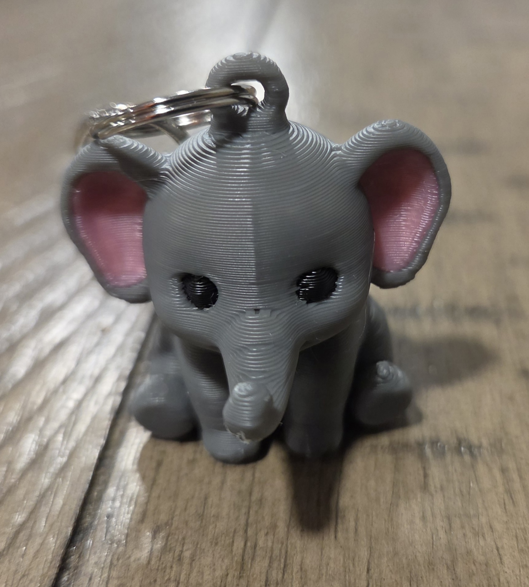 3D Printed Gray Pink Elephant Keychain 1.5 Inch Tall