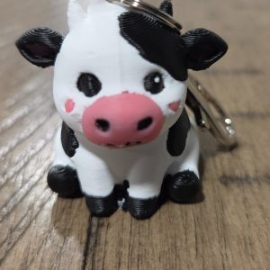 3D Printed Black White Pink Cow Keychain Clip 1.75 Inch