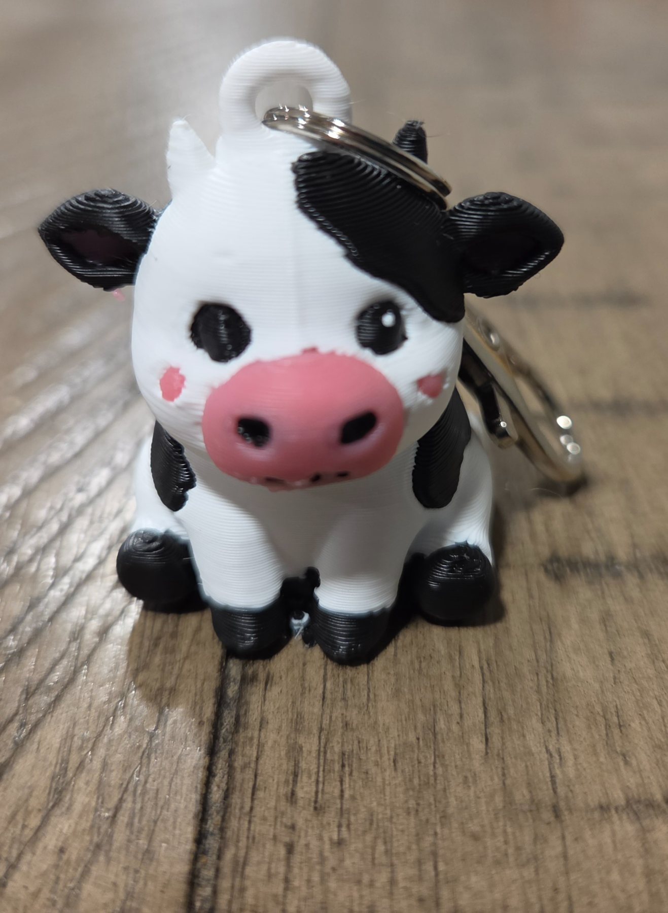 3D Printed Black White Pink Cow Keychain Clip 1.75 Inch