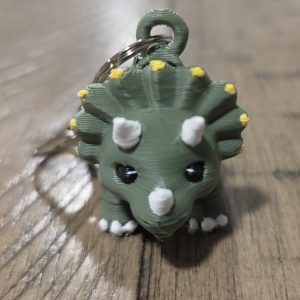 3D Printed Green Triceratops Dinosaur Keychain 2.5 Inch